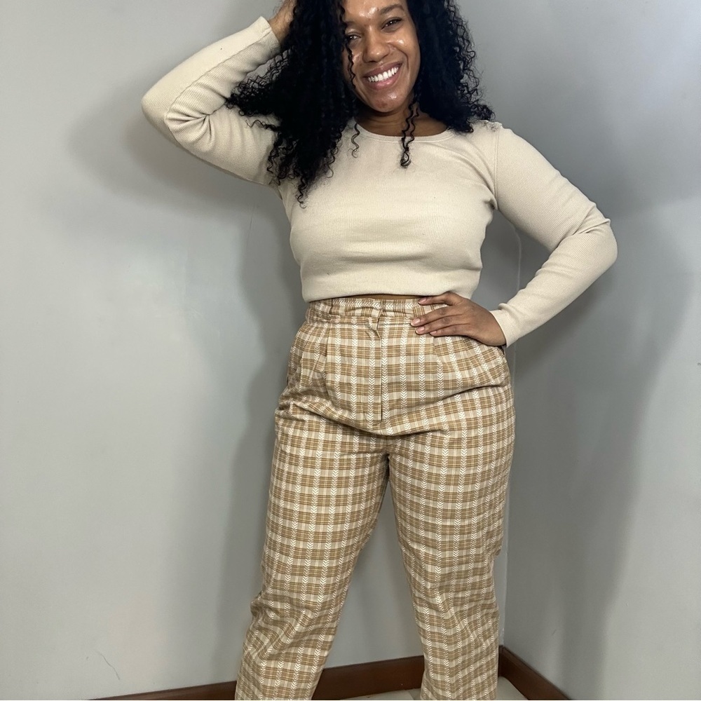Vintage Cottagecore Tan High Waist Floral Trousers Feminine Pants Retro Romantic - Picture 12 of 17